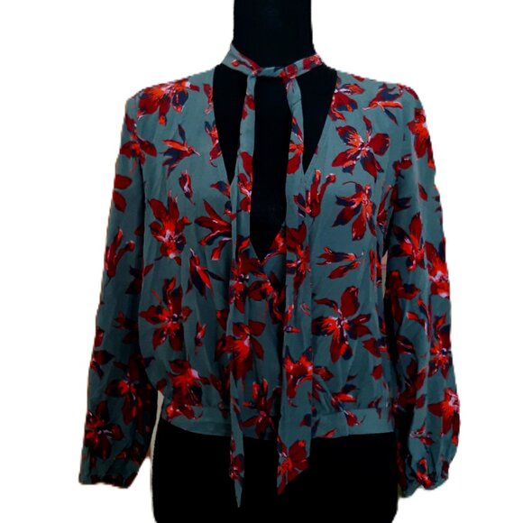 Madewell Silk Wrap Long Sleeve Blouse in Winter Floral Orchid - Picture 5 of 11